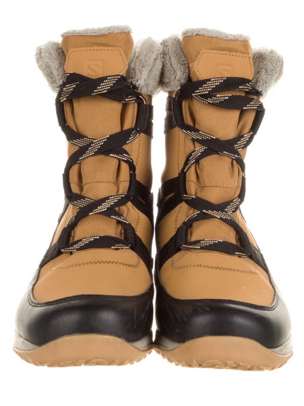 Salomon Women's Tan and Black Insulated Lace-Up Winter Boots 8